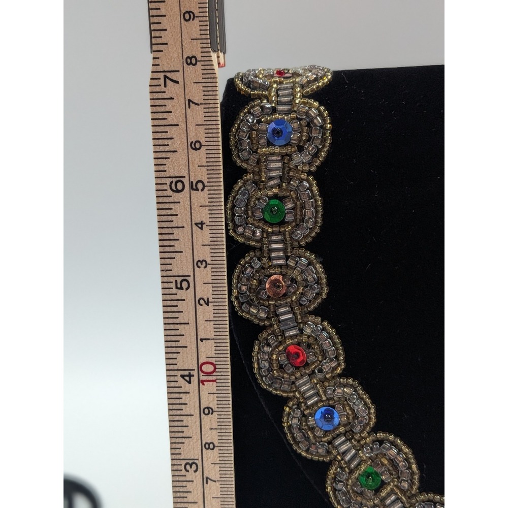 Vintage Style Black Velvet Beaded Crossbody Evening Bag Jeweled Gemstone Clutch - Picture 14 of 16